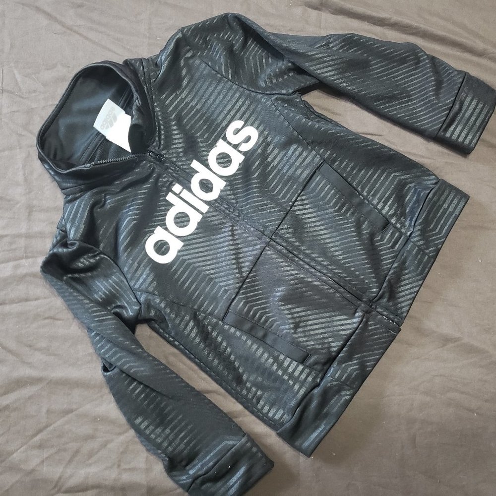 Adidas Sweater Athletic Sportswear Black Zip Up White Logo On Chest 3T Size